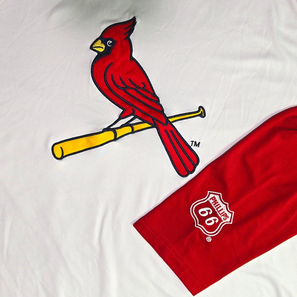 MLB St Louis Cardinals Hoodie Mens XL White Red Raglan Bird Bat‎ Phillips 66 Top - Picture 6 of 11